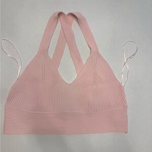Chic Pink Ribbed Sports Bra